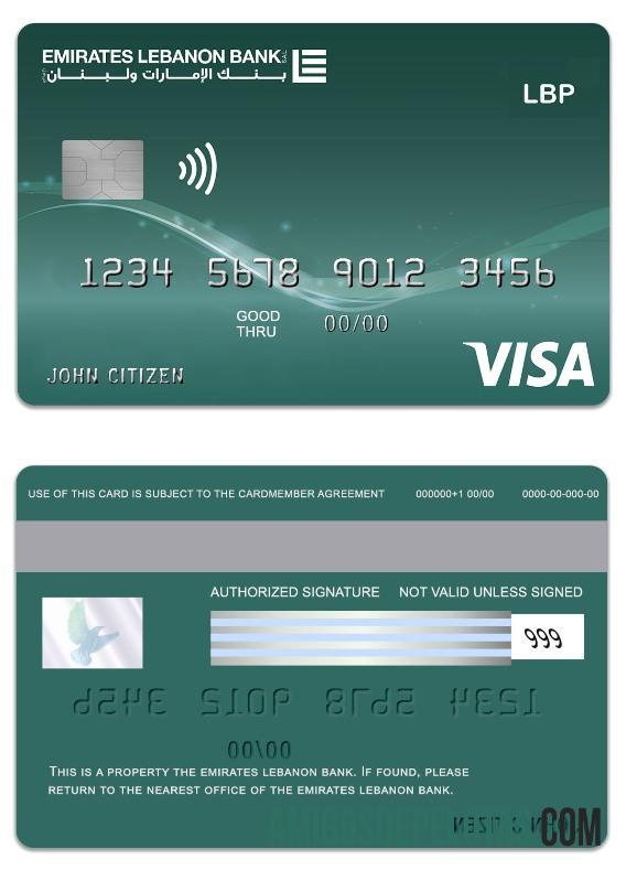 Lebanon Emirates Lebanon Bank Visa Classic Debit Card template